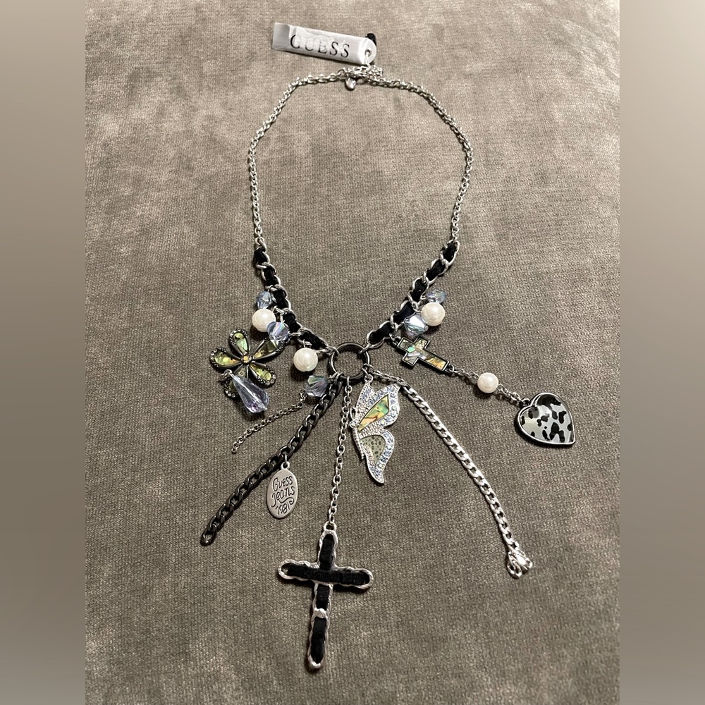 Guess Silver Necklace with multiple charms